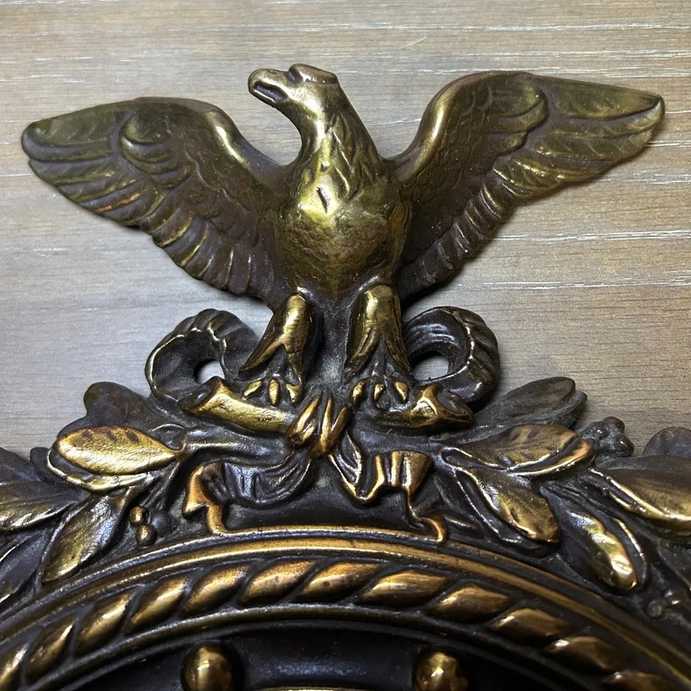 Antique Armor Bronze Federal American Eagle Bulls Eye Convex Mirror. 3.82 1bs